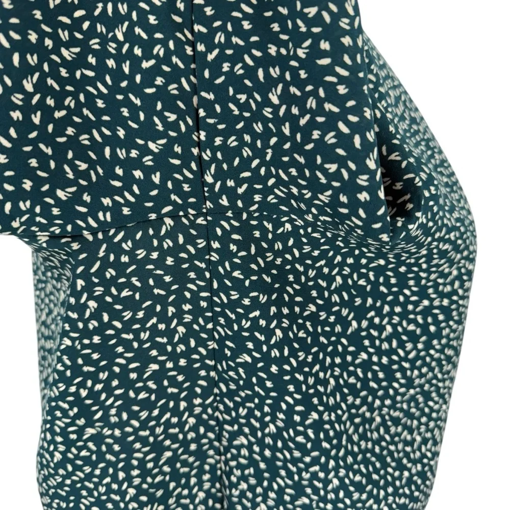 Nine Britton Cavanna Teal Green Faux Wrap Animal Print Dressy Peplum Blouse - Picture 9 of 16